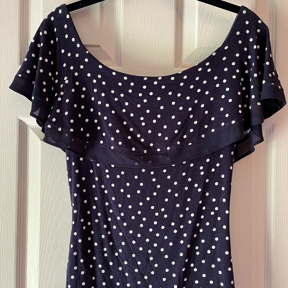 Tommy Hilfiger Navy and White Polka Dot Top